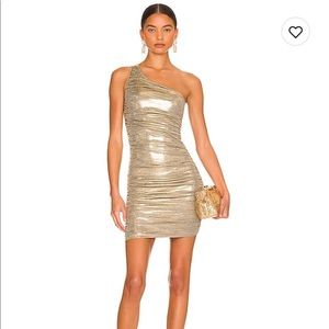 Gold one shoulder Alice and Olivia mini dress